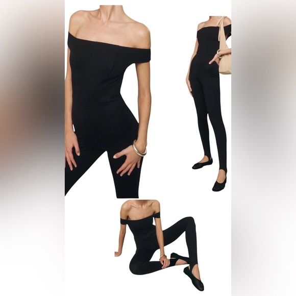 Reformation Ryder Knit Jumpsuit Off the shoulder black size XL - Picture 1 of 7